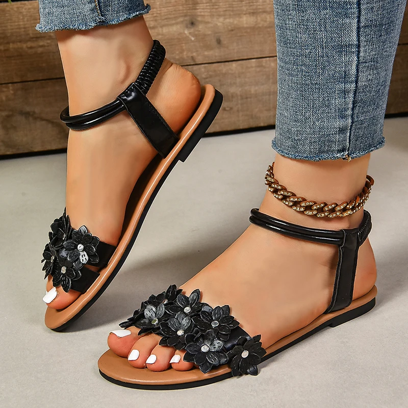 Flower Decoration Flat Sandals - Ethnic Fashion Women ulasan dan harga